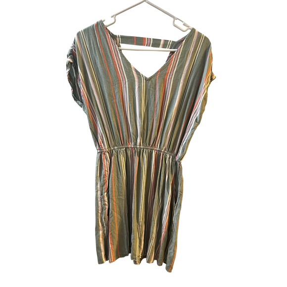 Pink Rose Dresses & Skirts - Pink Rose Sleeveless Striped Midi Dress Sage Green elastic Waist Casual Women's